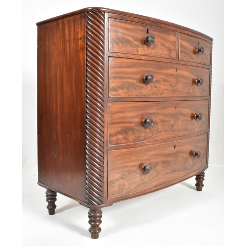 278 - A Victorian 19th century mahogany bow fronted chest of drawers. The chest having a chamfered edge to... 