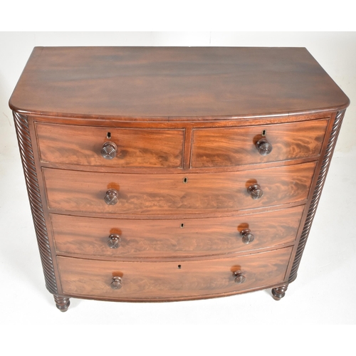 278 - A Victorian 19th century mahogany bow fronted chest of drawers. The chest having a chamfered edge to... 