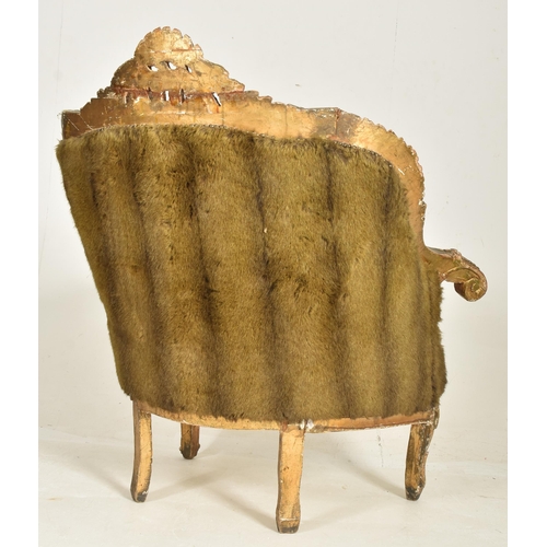 281 - A French 19th century giltwood & faux fur upholstered Provincial fauteiul bergere armchair. The ... 