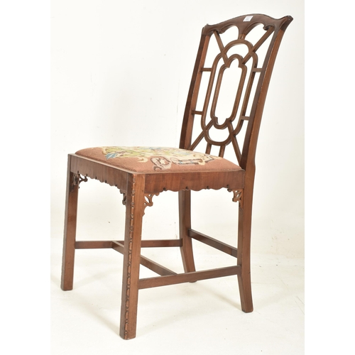 288 - A Chinese Chippendale late 18th / 19th century mahogany dining chair. The chair having a pierced web... 