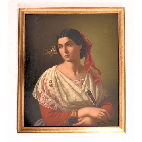 289 - F. Flosi (Italian 19th century) - A 19th century oil on canvas portrait painting of lady. The portra... 