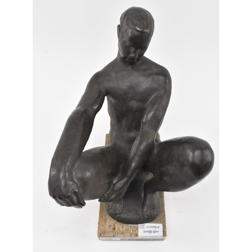 298 - Siegfried Charoux (Austrian, 1896–1967) – A 20th century bronze sculpture of seated young male. Sign... 