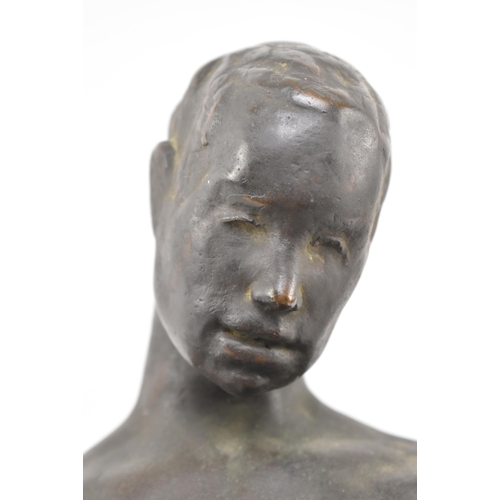 298 - Siegfried Charoux (Austrian, 1896–1967) – A 20th century bronze sculpture of seated young male. Sign... 