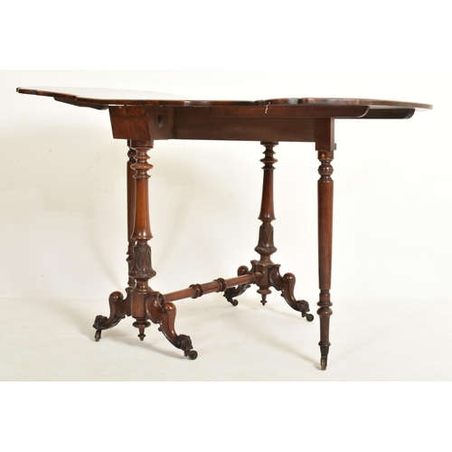 299 - A high Victorian 19th century figured walnut Sutherland drop leaf table. The table having a shaped c... 