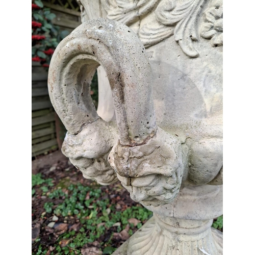 317 - A large Medici inspired composite stone garden outdoor campana urn / vase on stand. The campana urn ... 