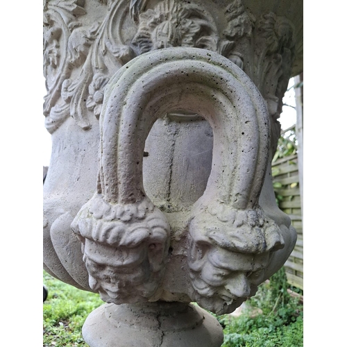 317 - A large Medici inspired composite stone garden outdoor campana urn / vase on stand. The campana urn ... 