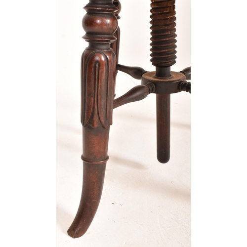 319 - A 19th century rosewood & upholstered adjustable harp / music chair stool. The harpitsts chair h... 