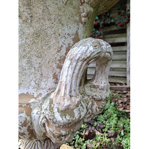 359 - A Medici inspired composite stone garden outdoor campana urn / vase. The campana urn having a gadroo... 