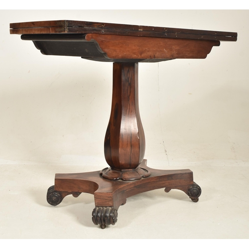 387 - A William IV 19th century rosewood fold top card games table. The table having a canted top opening ... 