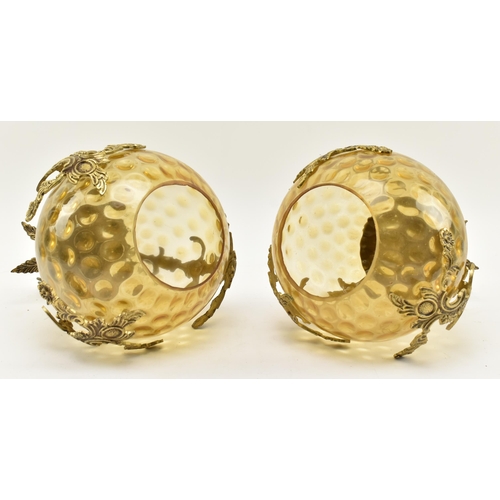 391 - A pair of Italian inspired Continental gilded brass & glass globe ceiling pendant lights. Each h... 