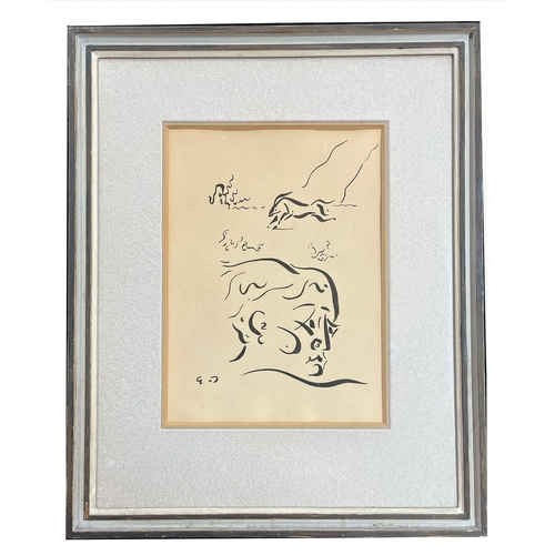 411 - André Masson (French, 1896 –1987) – Untitled Surreal Face & Animal - An ink on paper Surrealist ... 