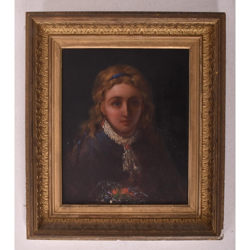 426 - WITHDRAWN English Portraiture School - A 19th century oil on canvas portrait of young girl. The girl... 