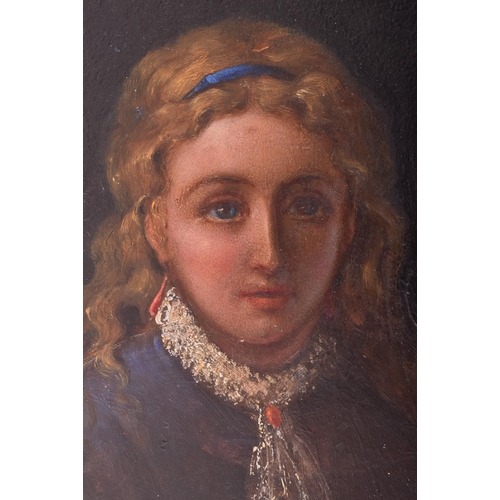 426 - WITHDRAWN English Portraiture School - A 19th century oil on canvas portrait of young girl. The girl... 