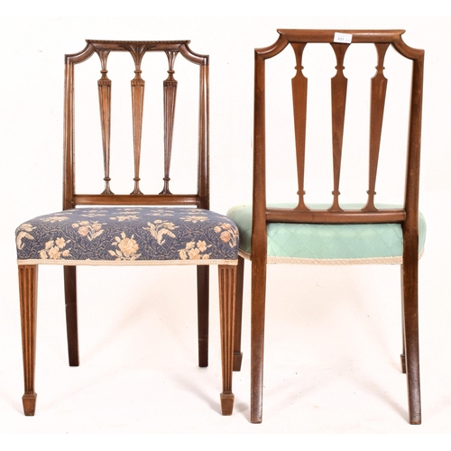 431 - Five Victorian 19th century mahogany carved rail back dining chairs. Each chair featuring barley dec... 