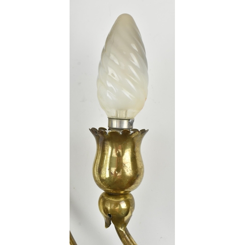 458 - An early 20th century Italian design 1930s gilt metal tulip three arm wall light sconce. The light f... 