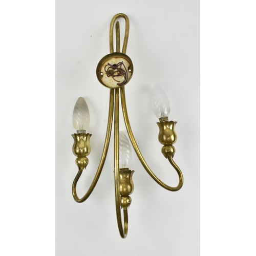 458 - An early 20th century Italian design 1930s gilt metal tulip three arm wall light sconce. The light f... 