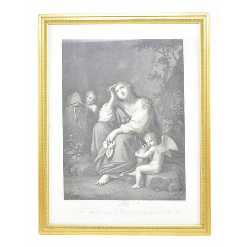 463 - Ignacio Pavon after Bartholomew Schidone - A late 18th century engraving depicting a seated woman cr... 