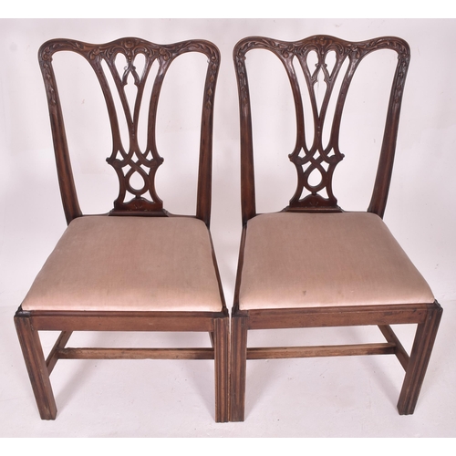 466 - A set of six Chippendale inspired 19th century mahogany dining chairs. Each having a shaped back res... 