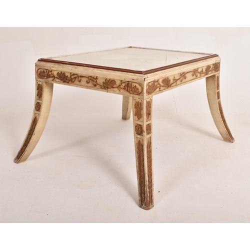 485 - A French Empire inspired gilt & white painted mirrored top side occasional low table. The table ... 