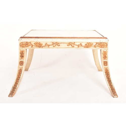 485 - A French Empire inspired gilt & white painted mirrored top side occasional low table. The table ... 