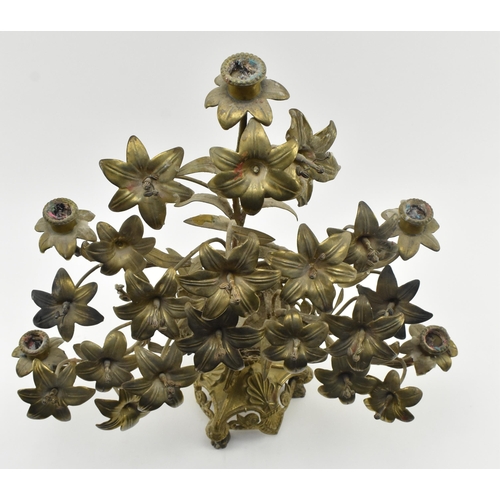 493 - A large 19th century French Empire toleware gilt metal candelabra. The centrepiece featuring floral ... 