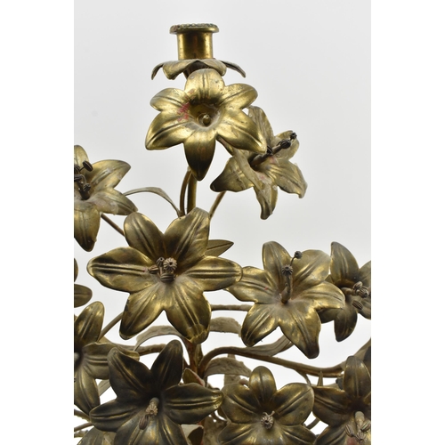 493 - A large 19th century French Empire toleware gilt metal candelabra. The centrepiece featuring floral ... 