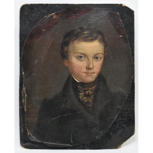 499 - A French portrait school 19th century oil on canvas painting of young boy. The painting depicting a ... 