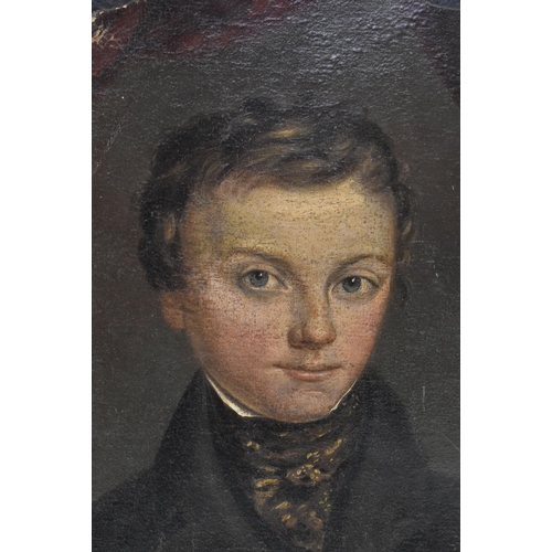 499 - A French portrait school 19th century oil on canvas painting of young boy. The painting depicting a ... 