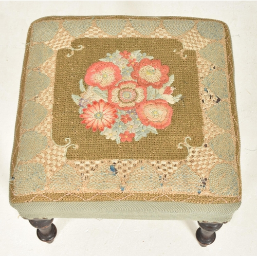 504 - A Victorian 19th century mahogany framed & needlepoint upholstered footstool. The stool having a... 