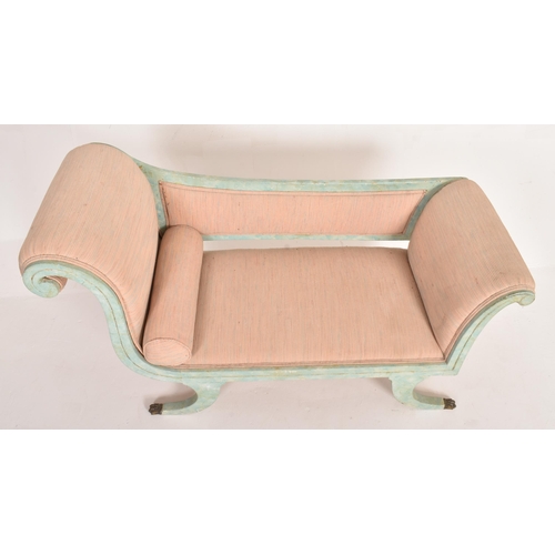 510 - A Regency Revival painted wood & upholstered chaise lounge settee day bed. The sofa settee havin... 