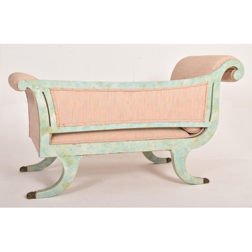 510 - A Regency Revival painted wood & upholstered chaise lounge settee day bed. The sofa settee havin... 