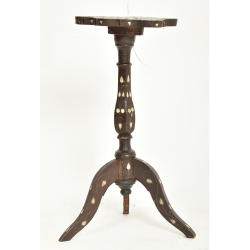 524 - Two Syrian 19th century mother of pearl inlaid and ebonised wood side pedestal tripod tables. The lo... 