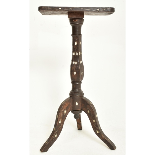 524 - Two Syrian 19th century mother of pearl inlaid and ebonised wood side pedestal tripod tables. The lo... 