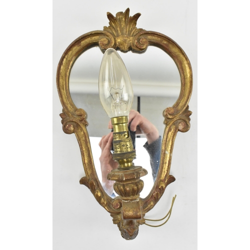 527 - A pair of French inspired 20th century gilt wood girondole wall mirror sconces. Each wall light havi... 