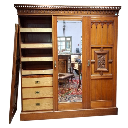 410 - Maple & Co., London - A Victorian 19th century walnut Arts & Crafts triple wardrobe compactu... 