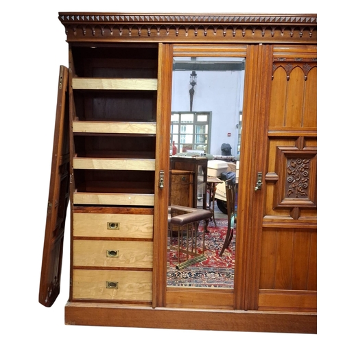 410 - Maple & Co., London - A Victorian 19th century walnut Arts & Crafts triple wardrobe compactu... 