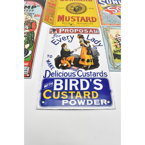 37 - A mixed selection of five reproduction porcelain enamel advertising signs. The lot comprises Colman'... 