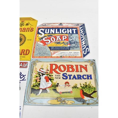 37 - A mixed selection of five reproduction porcelain enamel advertising signs. The lot comprises Colman'... 