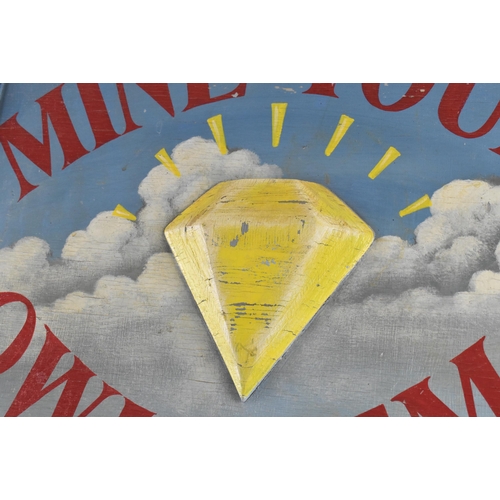 49 - Mine Your Own Gems - a vintage 20th-century point-of-sale shop display hand-painted wooden advertisi... 