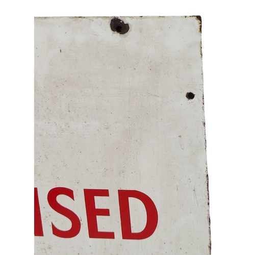 53 - Warning Sign - a 20th-century porcelain enamel sign. The sign of square form having red lettering on... 