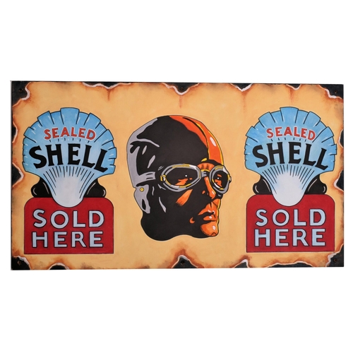 86 - Shell - a contemporary hand-painted on board sign in the style of a vintage enamel advertisement sig... 