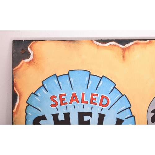 86 - Shell - a contemporary hand-painted on board sign in the style of a vintage enamel advertisement sig... 