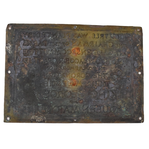 87 - An early 20th century circa 1911 metal tree plaque. The plaque to read 'This Tree was Planted by the... 