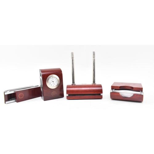 89 - Automobilia - Shell - a late 20th-century 1990s office desk tidy set in mahogany and polished metal ... 