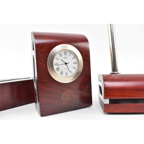 89 - Automobilia - Shell - a late 20th-century 1990s office desk tidy set in mahogany and polished metal ... 