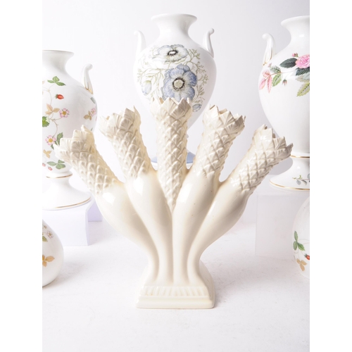 114 - Wedgwood - Six late 20th century porcelain vases and posy holder. Comprised of a Williamsburg posy h... 