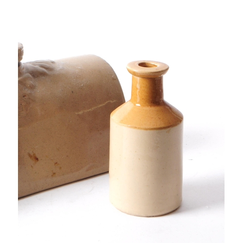 116 - Early 20th century stoneware hot water bottle, together with a smaller water bottle. With screw top ... 