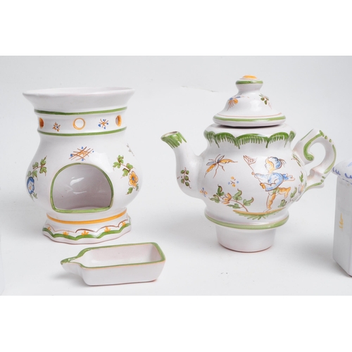 126 - Collection of early 20th century French earthenware including a herbal teapot and five lidded spice ... 