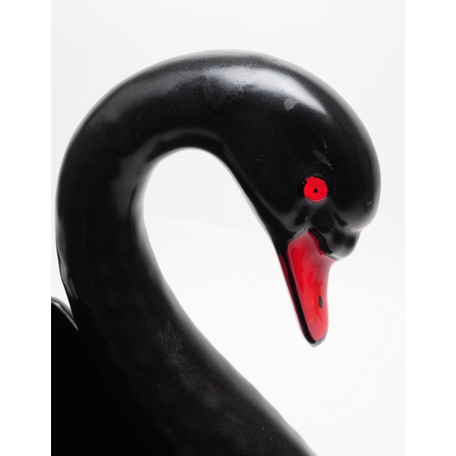 146 - Dartmouth Pottery - A vintage 20th century ceramic black swan planter / posy vase. Havign a red beak... 