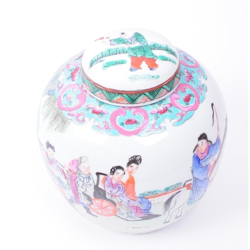 166 - 19th century Chinese porcelain Famille Rose lidded ginger jar with hand painted decoration including... 